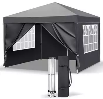 LuxusKollektion Faltpavillon 3x3m dunkelgrau, wasserdicht, UV-Schutz 50+, 4 Seitenteile