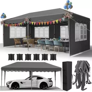 LuxusKollektion Faltpavillon 3x6m grau, wasserdicht, UV-Schutz 50+, 420D Oxford, mit Seitenteilen