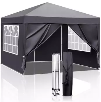 LuxusKollektion Faltpavillon 3x3m grau, wasserdicht, UV-Schutz 50+, 4 Seitenteile, 420D Oxford