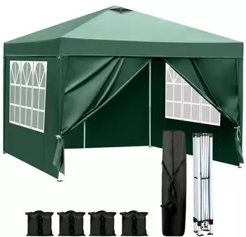 LuxusKollektion Faltpavillon 3x3m Pop-Up wasserdicht UV-Schutz 50+ gr&uuml;n mit 4 Seitenw&auml;nden