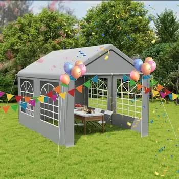 LuxusKollektion Partyzelt 3x4m grau mit Fenstern, wasserdicht, UV-Schutz, Stahlrahmen