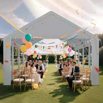 LuxusKollektion Partyzelt 4x8m PE 170g/m&sup2;, Stahlrahmen, grau, mit Fenstern