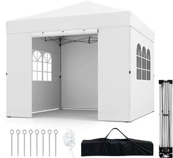 Costway Faltpavillon 3x3m mit Seitenw&auml;nden, wasserdicht, wei&szlig;