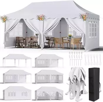 LuxusKollektion Faltpavillon 3x6m wei&szlig;, wasserdicht, 6 Seitenw&auml;nde, UV-Schutz 50+