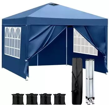LuxusKollektion Faltpavillon 3x3m, blau, wasserdicht, 4 Seitenw&auml;nde, UV-Schutz 50+