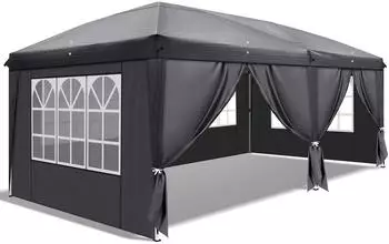 LuxusKollektion Faltpavillon 3x6m, h&ouml;henverstellbar, wasserdicht, grau, mit 6 Seitenteilen