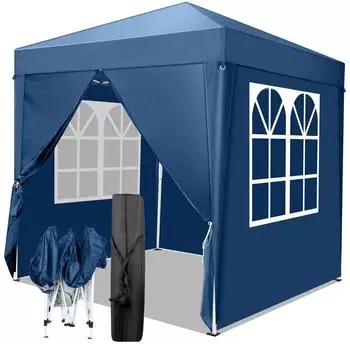 LuxusKollektion Faltpavillon 2x2m blau, wasserdicht, UV-Schutz 50+, 420D Oxford, 4 Seitenteile