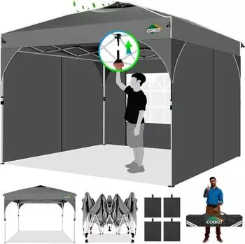 COBIZI Faltpavillon 3x3m wasserdicht winterfest, 3 Seitenteile, grau
