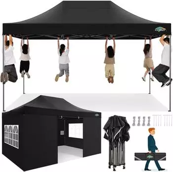 LuxusKollektion Faltpavillon 3x4,5m wasserdicht UV-Schutz 4 Seitenteile schwarz