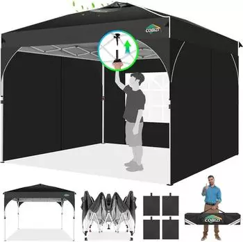 COBIZI Faltpavillon 3x3m wasserdicht mit 3 Seitenteilen, schwarz