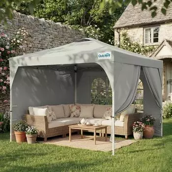 LuxusKollektion Faltpavillon 3x3m wasserdicht mit Seitenw&auml;nden, UV-Schutz 50+, Stahlrahmen, grau
