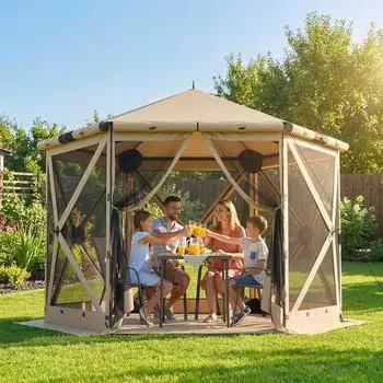 Outsunny Sechseck-Faltpavillon 3x2,6m, wasserdicht, khaki (84C-726V00KK)
