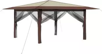 vidaXL Pavillon mit 4 Seitenw&auml;nden 4x4m, creme/braun (42036820)