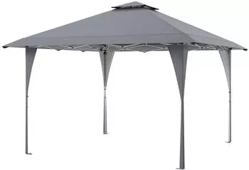 Costway Pop Up Pavillon 4x4m, Doppeldach, höhenverstellbar, grau