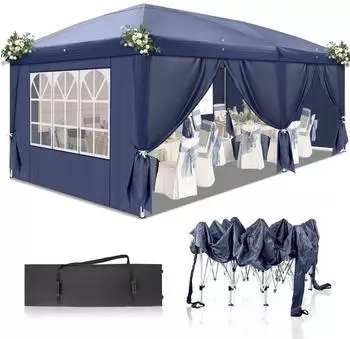 LuxusKollektion Faltpavillon 3x6m blau, 6 Seitenteile, wasserdicht, UV-Schutz 50+, 420D Oxford