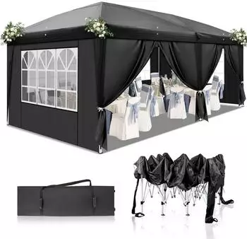 LuxusKollektion Faltpavillon 3x6m, schwarz, wasserdicht, UV-Schutz 50+, 6 Seitenteile