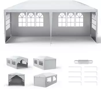 LuxusKollektion Partyzelt 3x6m wasserdicht mit 8 Seitenw&auml;nden UV-Schutz grau