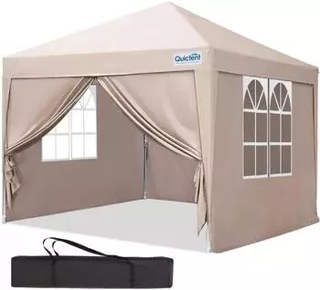 LuxusKollektion Faltpavillon 2x2m mit Seitenw&auml;nden, UV-Schutz 50+, beige