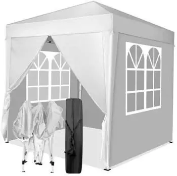 LuxusKollektion Faltpavillon 2x2m h&ouml;henverstellbar wetterfest wei&szlig; mit Seitenteilen