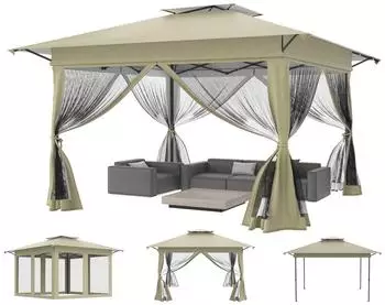 LuxusKollektion Faltpavillon 4x4m khaki, UV-Schutz, M&uuml;ckenschutz, h&ouml;henverstellbar