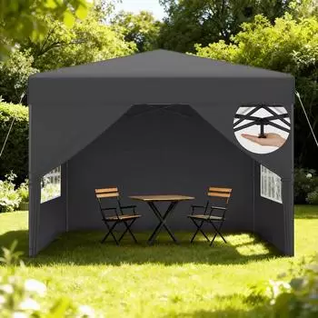 LuxusKollektion Pop-Up Faltpavillon 2,5x2,5m anthrazit, wasserdicht, UV-Schutz, mit Seitenw&auml;nden