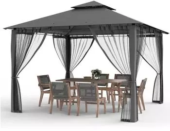 LuxusKollektion Gartenpavillon 2,8x2,8m Doppeldach Moskitonetz, grau