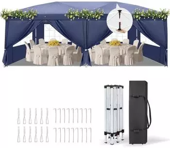 LuxusKollektion Faltpavillon One-Touch 3x6m, wasserdicht, UV-Schutz 50+, blau, 6 Seitenteile