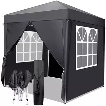LuxusKollektion Faltpavillon 2x2m grau, wasserdicht, h&ouml;henverstellbar, mit 4 Seitenteilen