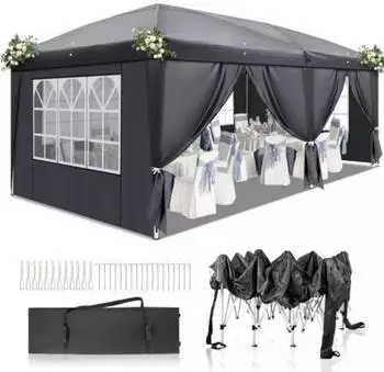 LuxusKollektion Partyzelt 3x6m h&ouml;henverstellbar, wasserdicht, 6 Seitenteile, dunkelgrau