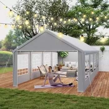 LuxusKollektion Partyzelt 4x8m grau, wasserdicht, UV-Schutz, Stahlrahmen, PE 200g/130g