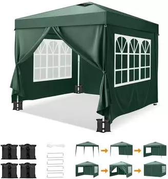 LuxusKollektion Faltpavillon 3x3m h&ouml;henverstellbar, wasserdicht, 4 Seitenteile, grau