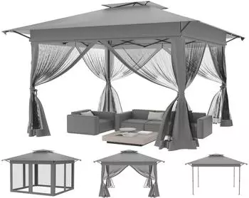LuxusKollektion Pop-Up Faltpavillon 4x4m mit Moskitonetz, grau