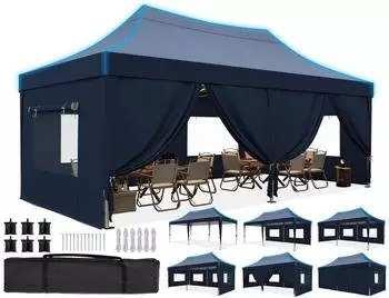 LuxusKollektion Faltpavillon 3x6m mit Seitenw&auml;nden, UV-Schutz 50+, Stahlrahmen, blau