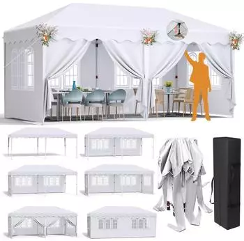 LuxusKollektion Faltpavillon 3x6m, wei&szlig;, wasserdicht, mit 6 Seitenteilen