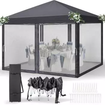 LuxusKollektion Faltpavillon 3x3m wasserdicht UV50+ mit 4 Mesh-Seitenteilen, dunkelgrau