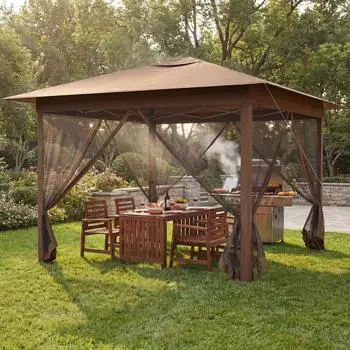 Costway Pop-up Faltpavillon 3,5x3,5m wasserdicht, Moskitonetz, Doppeldach (ZB35259OR)