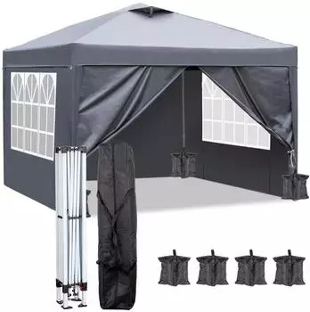 LuxusKollektion Pop-Up Faltpavillon 3x3m, anthrazit, wasserdicht, UV-Schutz 50+, 4 Seitenw&auml;nde