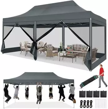 COBIZI Faltpavillon 3x6m wasserdicht, 6 Seitenwände, 420D Oxford, grau