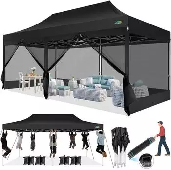 LuxusKollektion Faltpavillon 3x6m mit 6 Netzseitenw&auml;nden, wasserdicht, schwarz