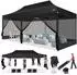 LuxusKollektion Faltpavillon 3x6m mit 6 Netzseitenwänden, wasserdicht, schwarz