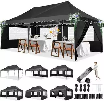 LuxusKollektion Faltpavillon 3x6m wasserdicht UV50+ mit 6 Seitenw&auml;nden, schwarz