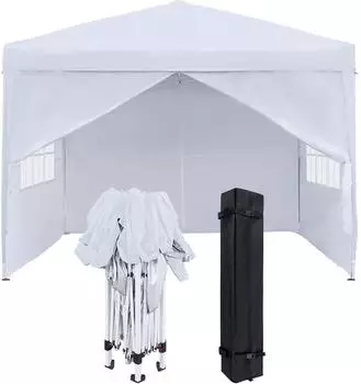 LuxusKollektion Faltpavillon 2,5x2,5m mit Seitenteilen und Fenstern, wei&szlig;, Polyester, wasserdicht