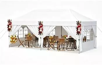 Costway Faltpavillon 3x6m, höhenverstellbar, 4 Seitenwände, weiß (ZB34036IT)