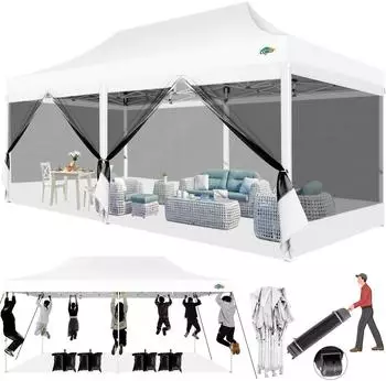 COBIZI Faltpavillon 3x6m wasserdicht UV-Schutz mit 6 Mesh-Seitenwänden, weiß