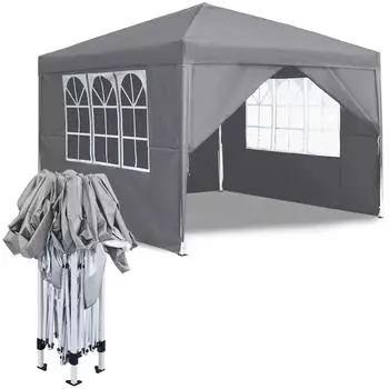 LuxusKollektion Faltpavillon 3x3m grau, wasserdicht, UV-Schutz, 4 Seitenteile