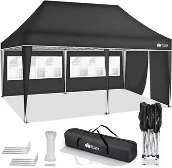 tillvex Faltpavillon 3x6m anthrazit, 3 Seitenteile, UV 50+, wasserdicht (TVGP-025)