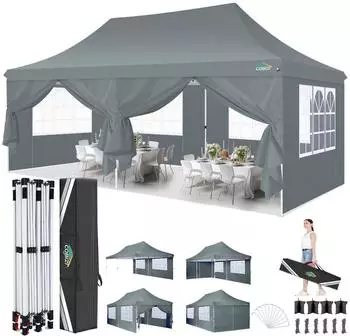 COBIZI Faltpavillon 3x6m wasserdicht UV50+ grau, 6 Seitenw&auml;nde, Oxford 420D