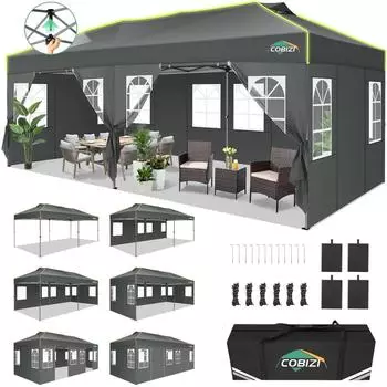 COBIZI Faltpavillon 3x6m, wasserdicht, UV-Schutz, 6 Seitenwände, grau