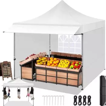 LuxusKollektion Faltpavillon 3x3m mit Markise, 3 Seitenw&auml;nde, wasserdicht, winterfest, wei&szlig;