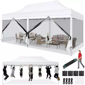COBIZI Faltpavillon 3x6m wasserdicht, 6 Seitenwände, Oxford 420D, weiß